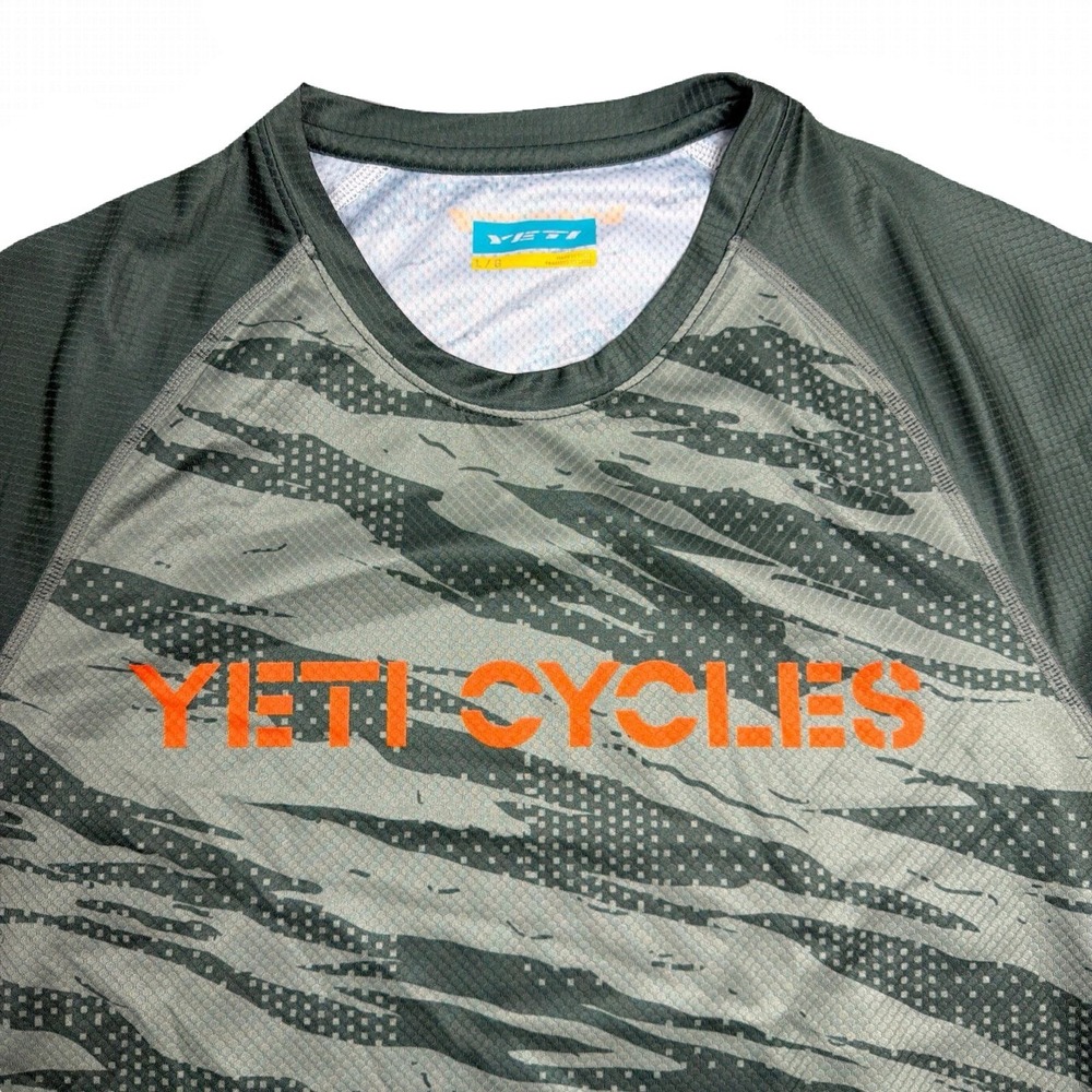 Yeti Cycles MTB Jersey Mens Large Sage Green Tiger Stripe Camo Trail Cycling Tee - Picture 3 of 12